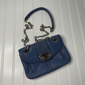 B. Makowsky Women’s Blue Leather Square Shape Zipper Shoulder Strap Purse